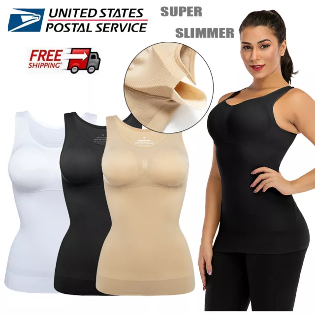 Women's Cami Built In Bra Shaper Shapewear Tank Top Tummy Control Vest Fat  Loss