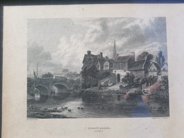 Gerahmter Antiker Gravurdruck Bischöfe Bridge Norwich Lambert J.stark 2