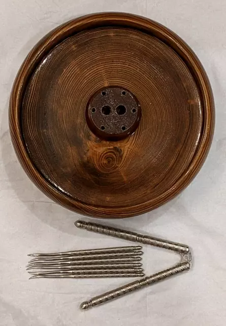 Vintage 10 Piece Set Walnut Nutcracker Nut Pick Real Wood Bowl Dish Holder