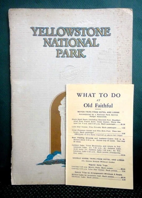 LOT 1928 antique YELLOWSTONE NATIONAL PARK TOUR PRICES and 40pg BOOK hotel tour
