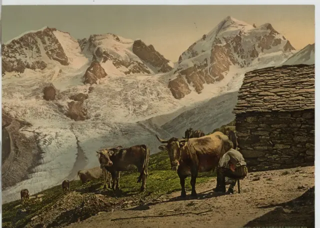 P. Z. Suisse, Soir dans les Alpes  Vintage print, Swiss photochromie, vintage