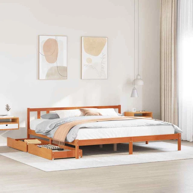 BED FRAME WITH Drawers Wax Brown 200x200 cm Solid Wood Pine vidaXL £192 ...