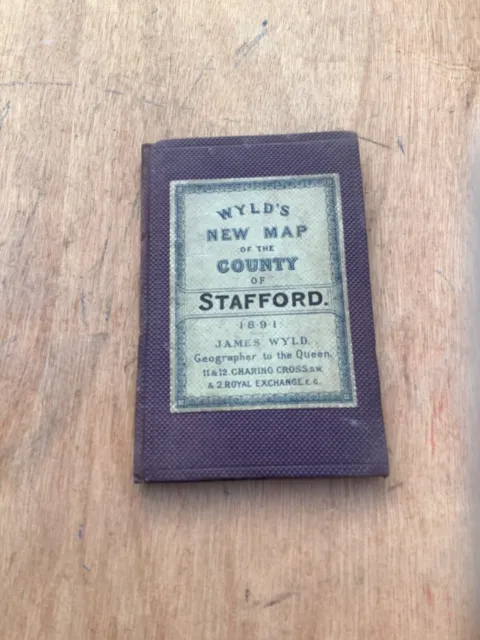 JAMES WYLD WYLD’s ANTIQUE CLOTH MAP OF STAFFORD 1891 19th CENTURY SCARCE