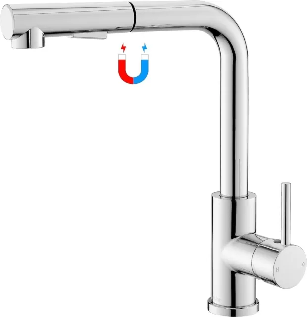 Kitchen Sink Mixer Taps Chrome Magnetic Docking Pull Out Spray 360°Swivel Spout