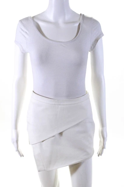 Michelle Mason Womens Asymmetrical Hem Mini Skirt White Size 0