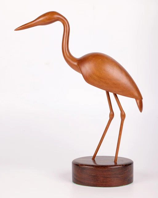 Michael John Crook handgeschnitzte Holzreiherskulptur