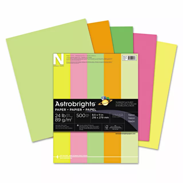 Neenah Paper Astrobrights Colored Paper 24lb 8-1/2 x 11 Neon Assortment 500