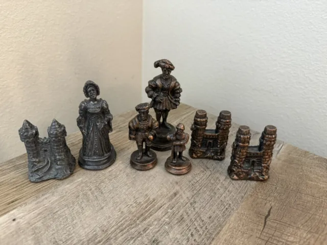 PEWTER & BRONZE Metal Figurines Lot Of 7 Weighty Possible Chess Pieces ...