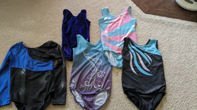 Lot of 5 Girl's Gymnastic Leotards EUC Size 8 10 12 yrs M L READ DESCRIPTION