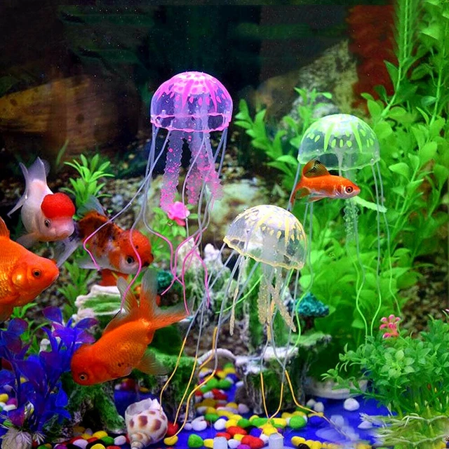 1pc Floating Jelly Fish Glowing Effect Aquarium Tank Ornament Decoration Fish