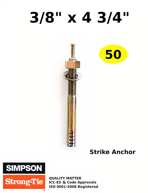 (QTY 50) 3/8 x 4 3/4 Strike Concrete Wedge Anchors Hammer Drive Pin Anchor Bolts