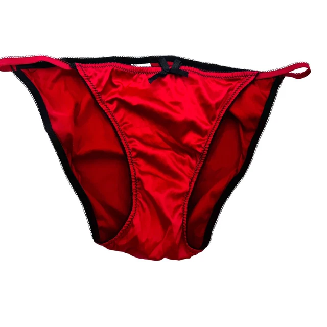 Vintage Jessica Simpson Small Red Second Hand Satin Liquid String Bikini Panty