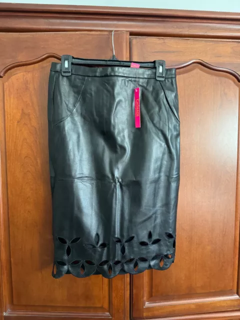 Women’s Catherine Malandrino Black Faux Leather, Cutout Skirt