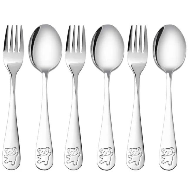 2X(Stainless Steel Child Safety Cutlery Bear Children Spoon and Fork Set5575