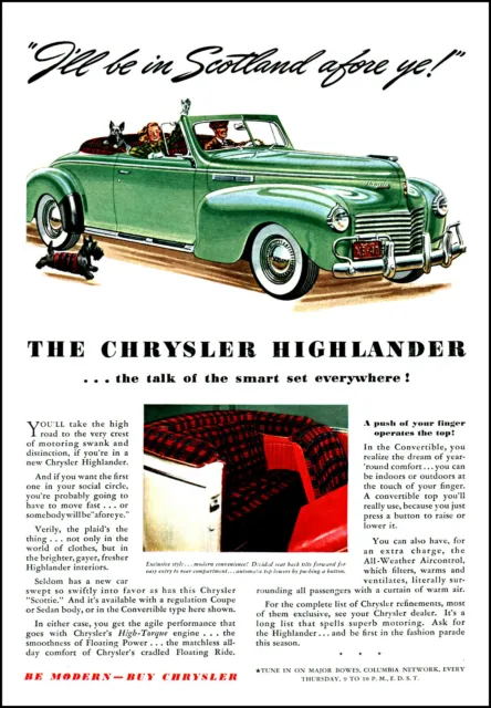 1940 Scottish terriers Chrysler Highlander Car vintage art print ad ads75