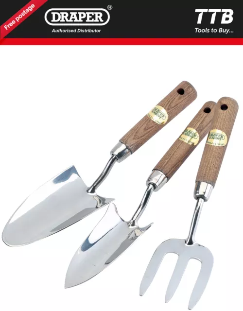 Draper Stainless Steel Hand Fork and Trowels Set with Ash Handles 3 Piece 09565