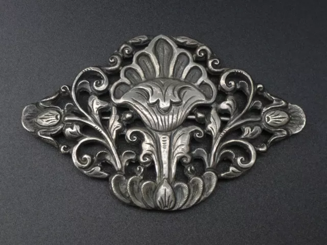 Très belle ancienne grande broche pendentif Art Nouveau en argent massif