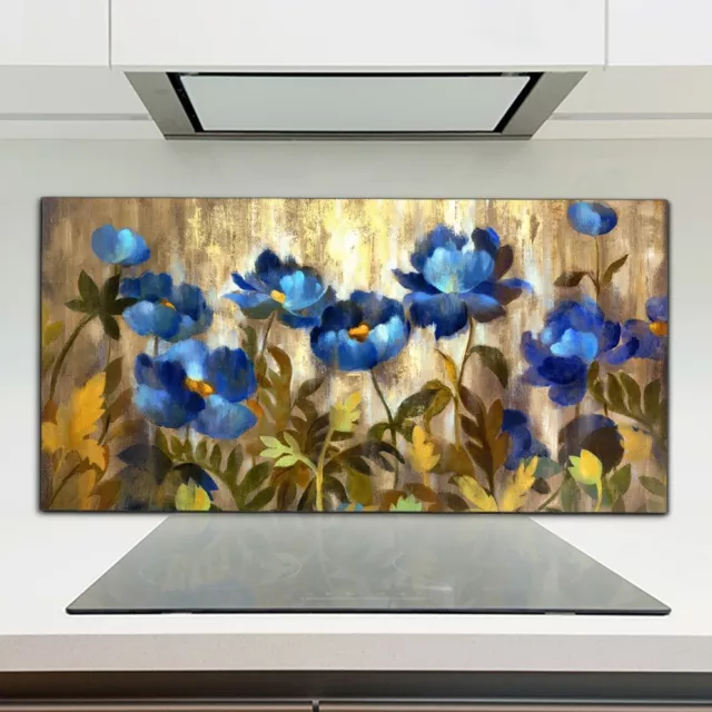 FotoBlaue Blumen abstrakte Kunst Küchenrückwand Fliesenspiegel auf Glas 120x60