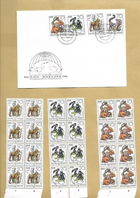 DDR - Ersttagsbrief + 8 Sätze * 1986 *  Mi 3019 - 3022 * FDC * Zoo Dresden