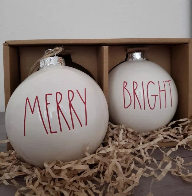 BRAND NEW Rae Dunn MERRY and BRIGHT Christmas Ornaments Holiday Home Decor