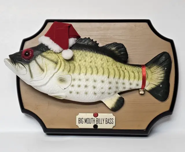 2 GEMMY Big Mouth Billy Bass Christmas Singing Fish W/Santa Hat On