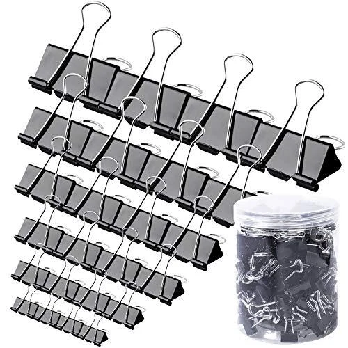 120Pcs Binder Clips - Paper Clamps Assorted Sizes, Paper Binder Clips, Black