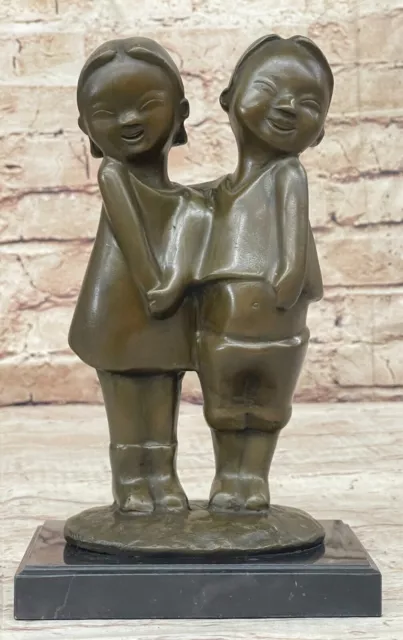 De Colección B.C Zhang Bronce Escultura: Chino Brother Y Hermana Sonriente Niño