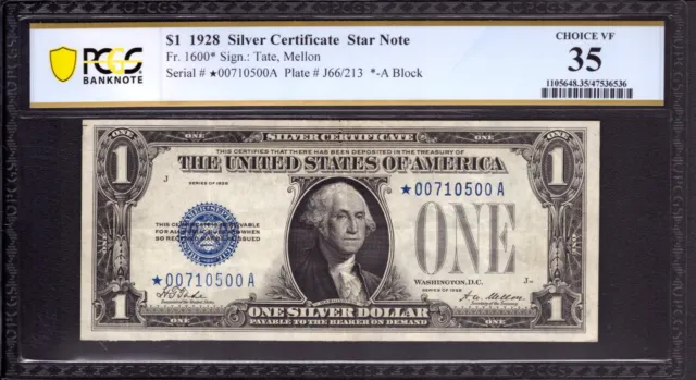 1928 $1 Silver Certificate Star Note Currency Fr.1600* Pcgs B Choice Vf 35