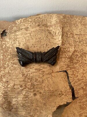 Vintage Large Dark Chocolate Brown Bakelite Bow Ribbon Deep Carved Brooch Pin