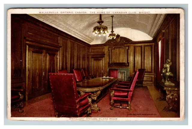 Walkerville Ont. Canadian Club Whisky Hiram Walker Boardroom c1915 Postcard