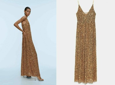 ZARA ORO PAILLETTES Limited Edition Maxi Lunga Abito vestito  ESAURITA-TAGLIE Multi EUR 92,98 - PicClick IT