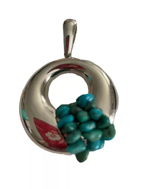Sterling Silver 925 Whitney Kelly Turquoise Circle Pendant Enhancer QVC 18 grams