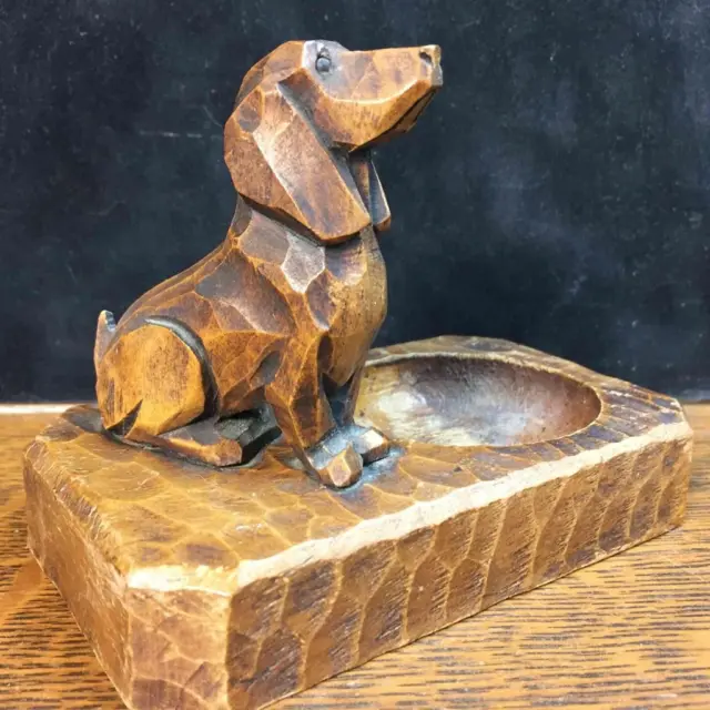 Vintage Carved Wooden Dog Trinket Change Key Dish Bowl Dachshund Basset Beagle