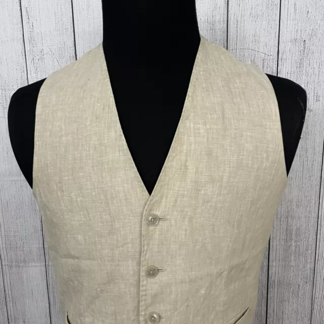 JOSEPH ABBOUD MEN'S Small Slim Fit Beige 100% Linen Button-Front Vest ...