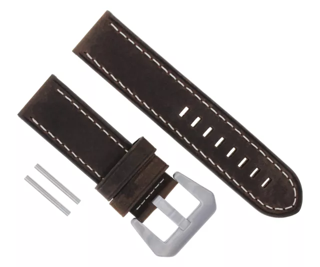 24Mm Cow Leather Watch Band Strap For Pam Panerai Luminor Radiomir D/Brown Ws