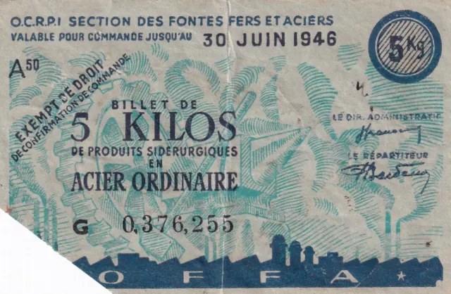 Billet de 10 kilos de tôle mince France 31.03.1949