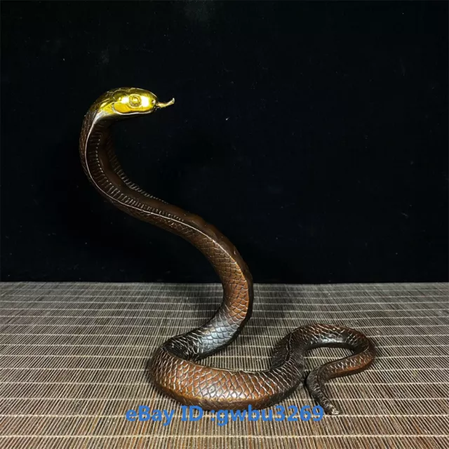 Collect Chinese Old Tibet Bronze Handwork Carved Cobra Snake Statue  23224
