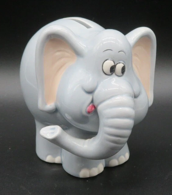 VTG Elephant Coin Bank Ceramic Papel California Made in Japan Blue Gray Color