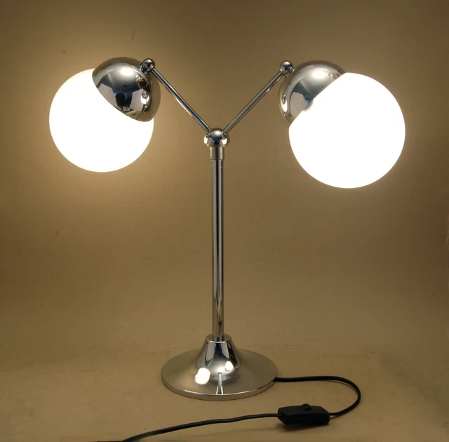 Rara Lampada A 2 Luci Cromata Base Tulip Design Italiano Anni '60 Forse Reggiani