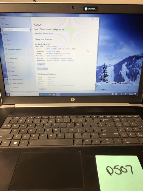 HP ProBook 470 G5, 17in, Intel i5-8250U 8xCPU@1.8GHz, 16GB RAM, 500GB HDD