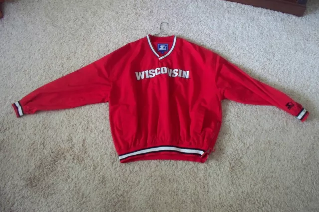 Vintage Wisconsin Badgers Red Pull Over Jacket by Starter w Side 1/4 Zip Men XL