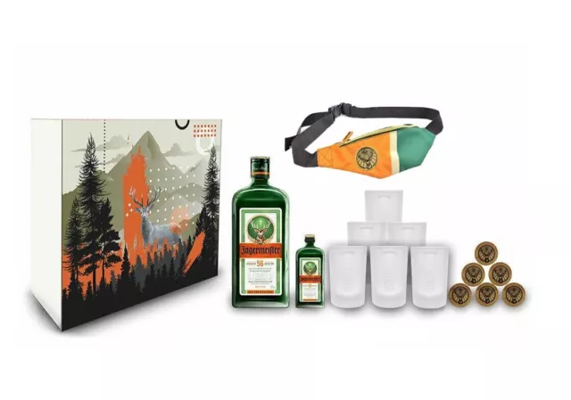 Jägermeister Schuber Geschenkset - 15 teilig mit Jägermeister 1L (35% Vol) Kräu