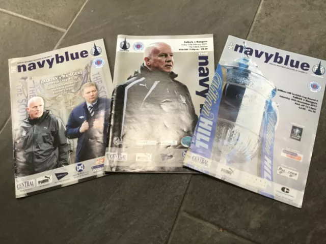 3 Navy Blue..Falkirk/ Rangers programmes