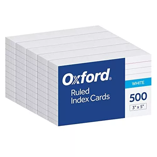 Index Cards, 500 Pack, 3x5 Index Cards, Ruled on Front, Blank on Back, White,...