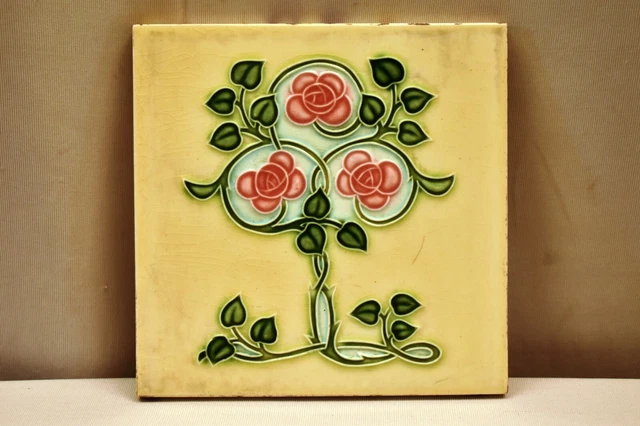 Vintage Japan Tile Majolica Art Nouveau Danto Kaisha Porcelain Rose Vine Rare"76 2
