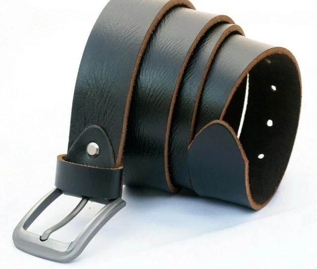 Men's Genuine Real Leather Belts Full Grain Cowhide Jeans Trouser  Casual Black