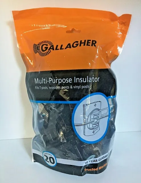 Gallagher Multi-Purpose Insulator HD Wide Jaw Pinlock Black 20 Pk Electric Fence