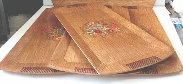 Hasko Haskelite Vintge Wood Floral Painted Design Serving Tray 4 Trays MCM