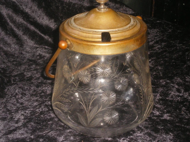 ANCIEN POT À bonbons en verre vintage années 1950 décor peint scène de