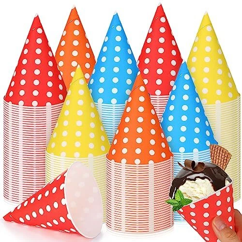 Snow Cone Cups 4.5 oz Disposable Paper Cone Cups Colored 300 Bright Color